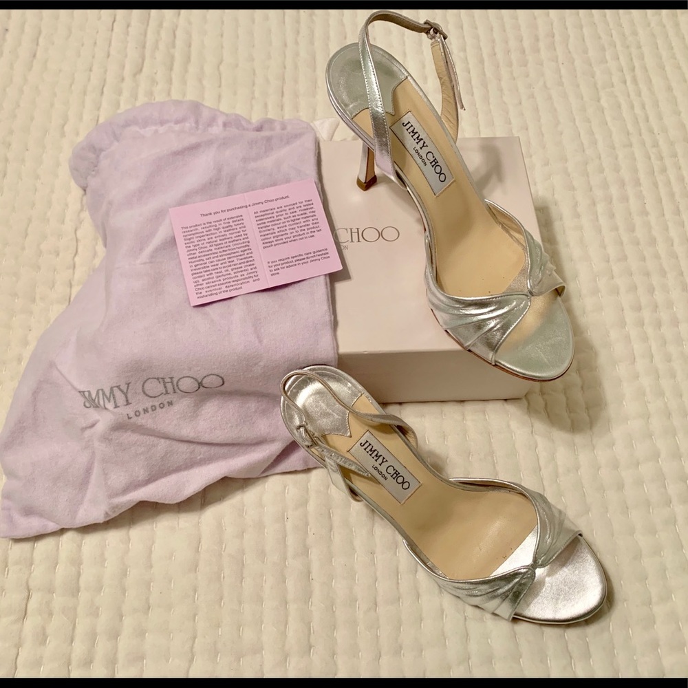 Jimmy Choo Silver Sandals; size 38.5